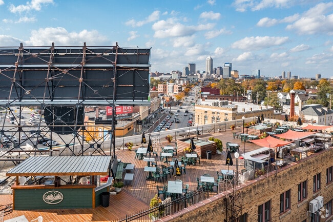 Elevate your evening in Fountain Square with breathtaking city views from The Rooftop Garden's.
