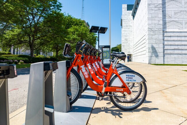 MoGo bikes offer fresh air transportation throughout Detroit's Cultural Center.