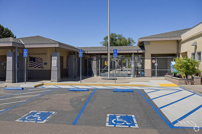 An entrance view of Dingeman Elementary School located in Miramar Ranch North.