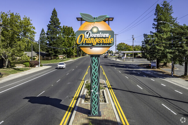 Orangevale signage welcomes you to the downtown area.