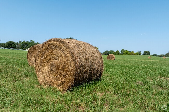 Zoned for barns and livestock, hay bales are common in Bartonville.