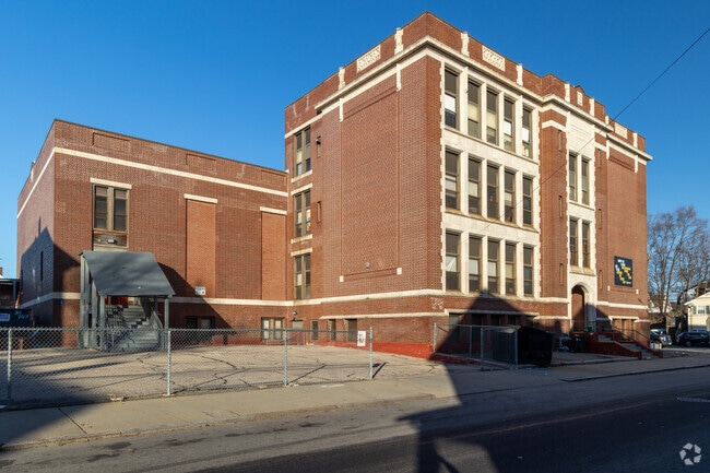 Back side of Frank D. Spaziano Elementary School in Hartford, Providence, RI.
