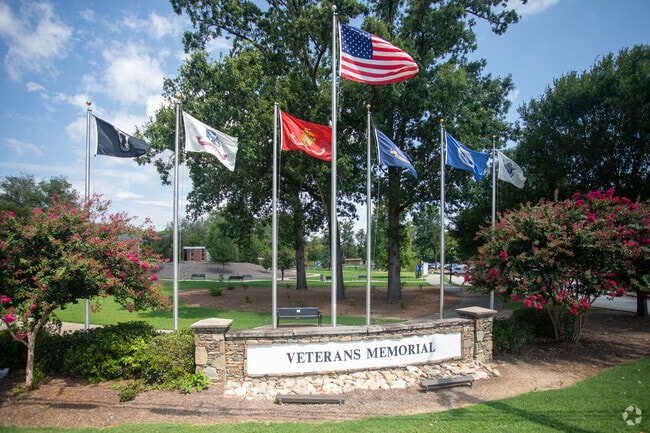 Flags fly high at the Mauldin veterans memorial.