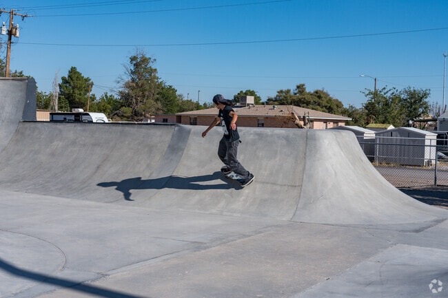 The Mesquite Skate Park is one of two in the Las Cruces area and very popular amongst skaters.