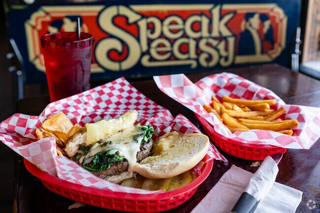 The house burger at Speakeasy grill in Maryvale features a stuffed pepper and spinach.
