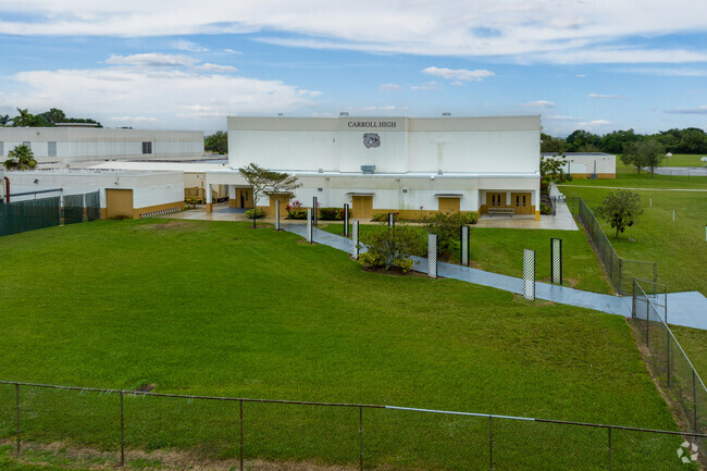 Aerial view of the Archbishop Coleman F. Caroll High School building,