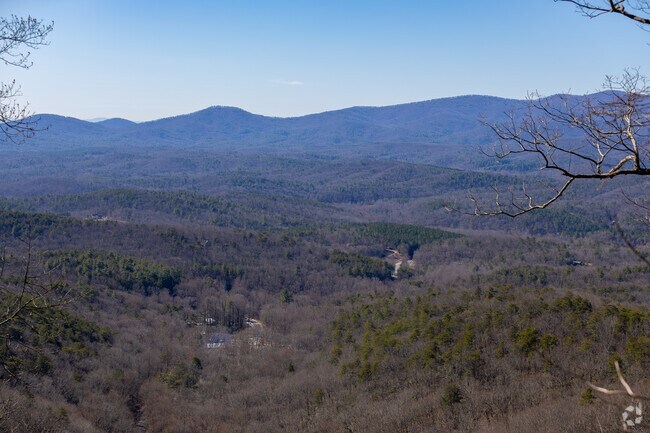 The view from top of the Amicalola Falls out over the country side of Dawson County.