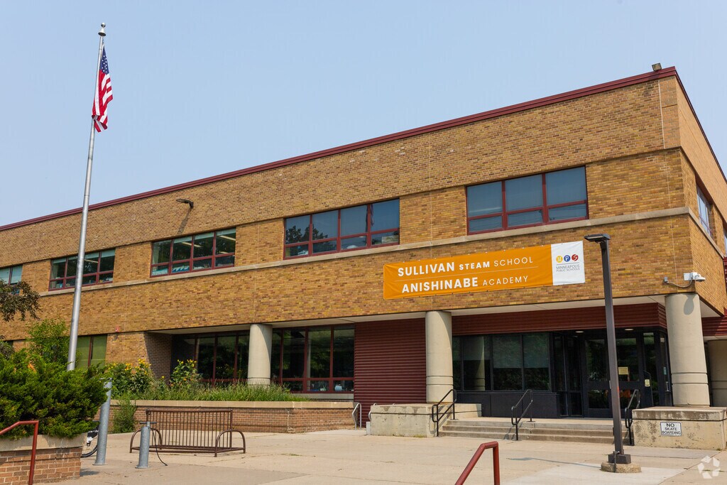 Main entrance to Anishinabe Academy in Longfellow, Minneapolis, Minnesota.
