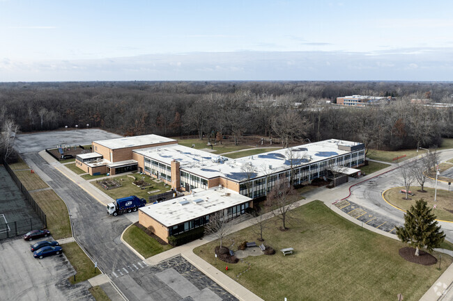 An aerial perspective of Red Oak Elementary School campus.