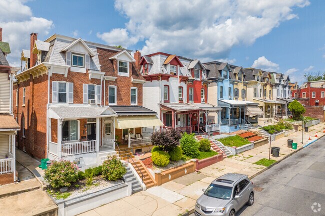 Colorful row homes line the streets of Sixth Ward.
