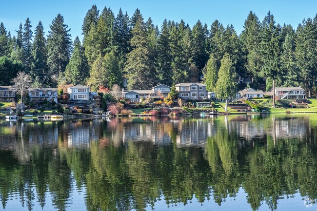A row of lakeside homes at Cottage Lake, in the namesake neighborhood in Woodinville.