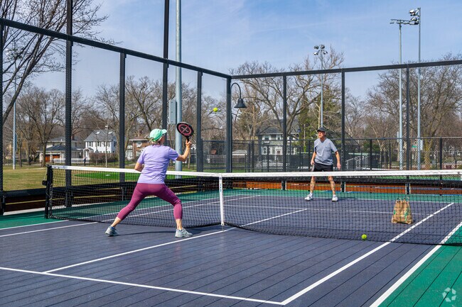 River Forest locals play some pickleball on the elevated courts at Keystone Park.