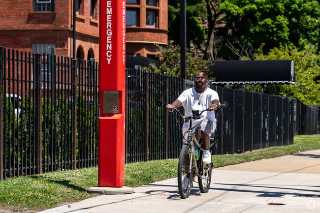 Cyclists can enjoy exercising along the Joseph Campau Greenway that runs through Elmwood Park.