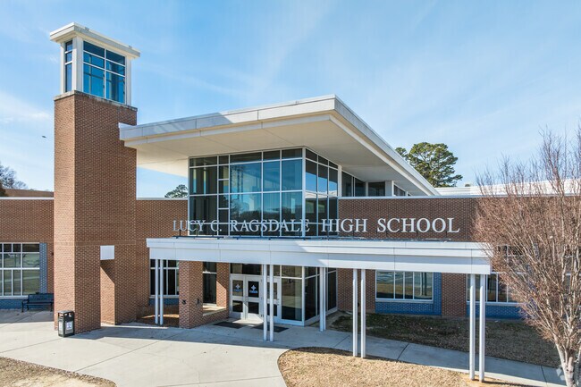 Ragsdale High School boasts a modern entrance design.