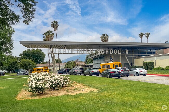 Duarte High School's entrance sign welcomes high school students in Bradbury.
