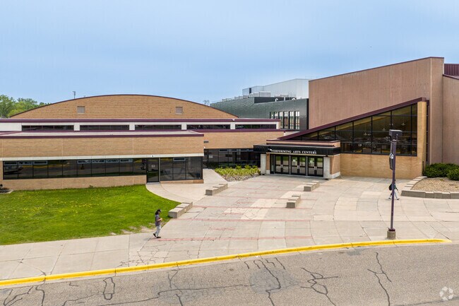 The performing arts entrance at Roseville Area High Shchool