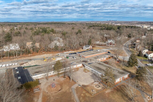 An aerial view of Paul Hanlon School in Westwood, MA.