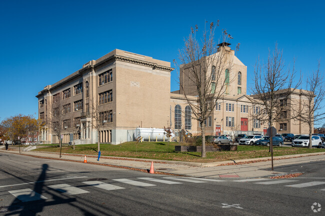 A side view of Gilbert Stuart High School in Providence.