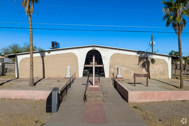 Our Lady of Guadalupe Parish Center is an open air building on the west side of Guadalupe.