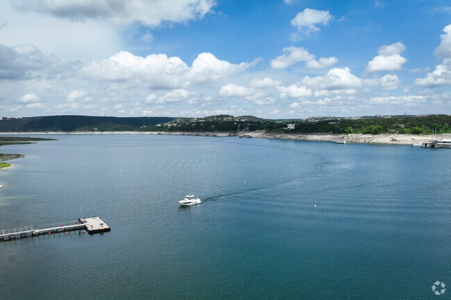 The Colorado River flowing past Hudson Bend into downtown Austin, Texas.