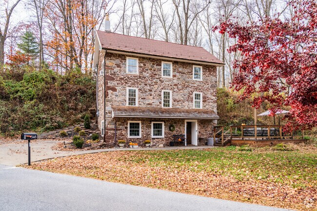 These historic buildings in Amity, PA, stand as silent witnesses to the changing seasons.