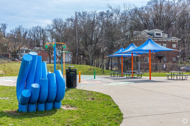 Paulson Playground includes a splash zone with water fountains.
