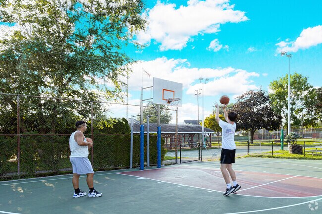 Challenge friends to a shootout on the basketball courts at the Floral Park Recreation Center.
