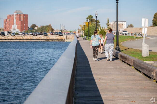 Heritage Park offers a boardwalk along the river near Fall River's North End.