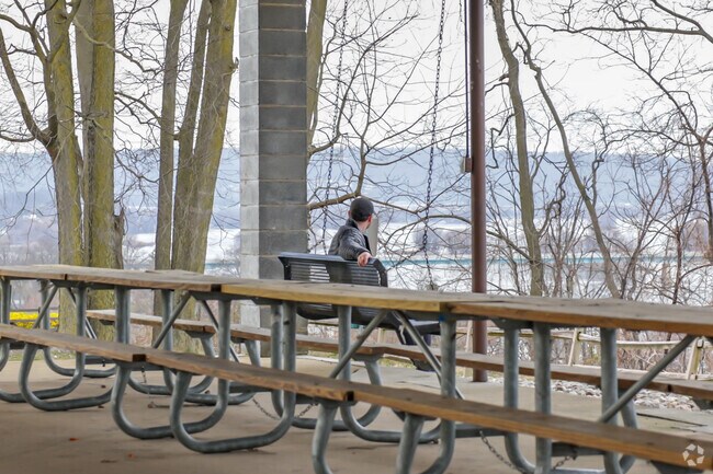 Sit on swinging benches and overlook the Susquehanna and Downtown Harrisburg at Negley Park.