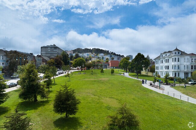 A westward view above Duboce Park captures a sunny moment in the neighborhood.