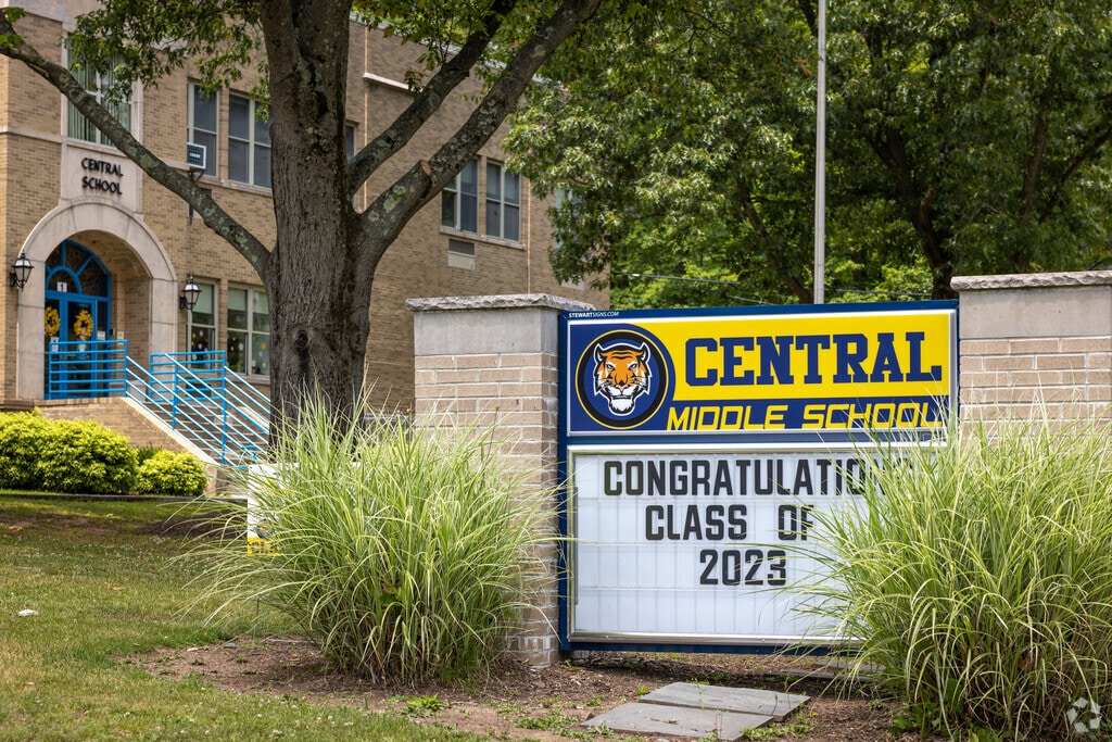 Signage congratulating the class of 2023 at Central Middle School, located in Long Hill, NJ.