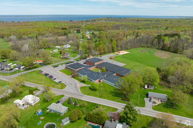 Bridgeport Elementary can be seen with Oneida Lake in the background.