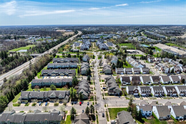 Rows of Cape Cod Style condos are available in the Liberty Glen neighborhood.