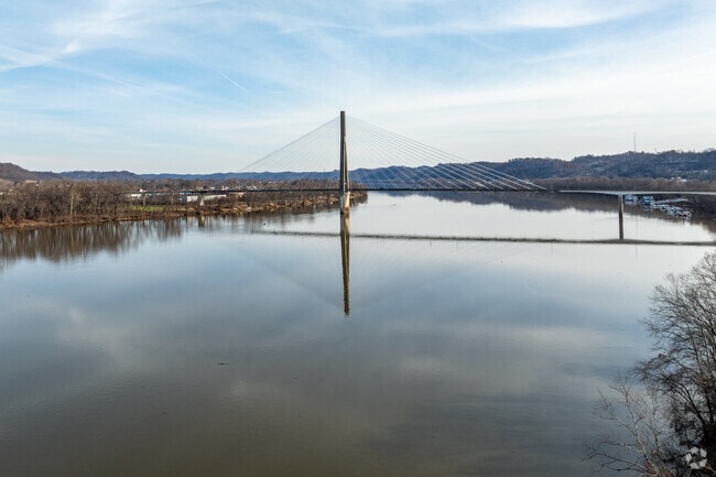 Highlawn sits on the banks of the Ohio river with views the Robert C. Byrd Bridge.