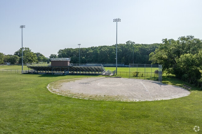 The baseball field and stadium at Ford High School in Evergreen.