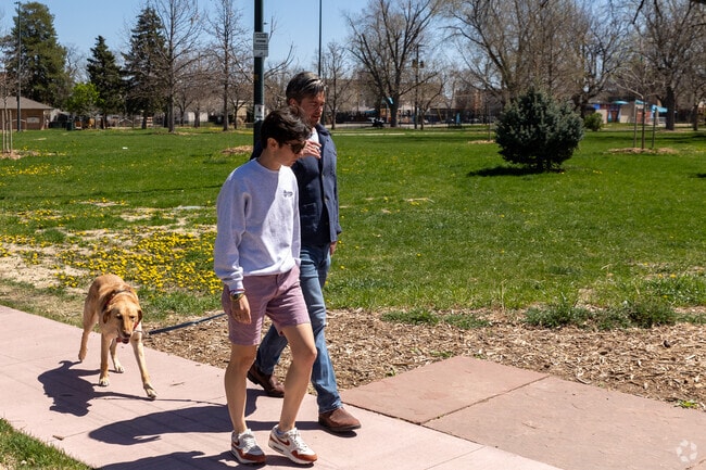 Curtis Park has wide, set-back sidewalks, making it great for walking the dog.