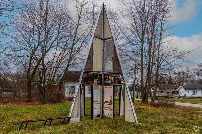 A sculpture of doors found in Southeast Warren.