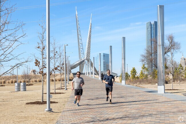 Riverside boasts scenic jogging paths that cross 1-40 on the Skydance Bridge.