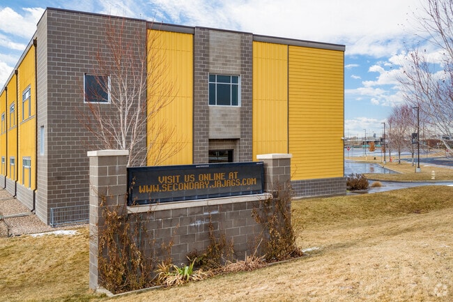 The school sign at Jefferson Academy High School in Westminster, Colorado.