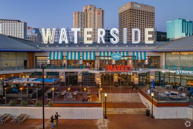 Waterside District has a variety of restaurants that offer scenic outdoor views in Brambleton.