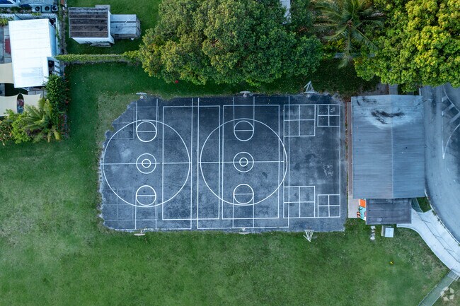 90 degree look down of the Coral Terrace Elementary School basketball court.