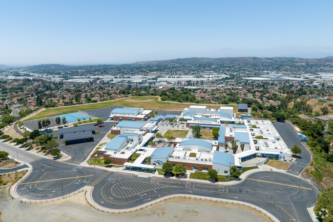 Aerial view of South Pointe Middle School in Walnut, Ca.