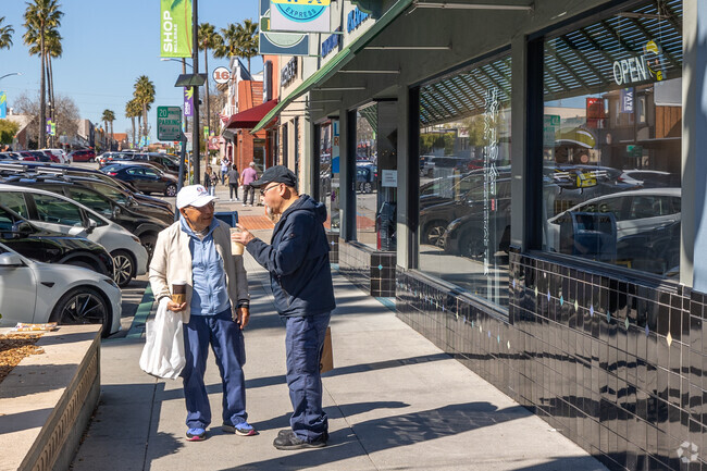 Telescope Hills locals chat over coffee along the lively streets of downtown Millbrae.