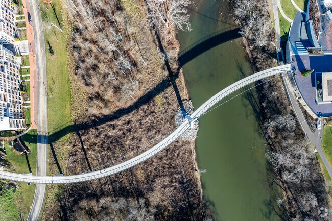 Take Dublin's pedestrian bridge across the Scioto River to Bridge Park’s trendy atmosphere.