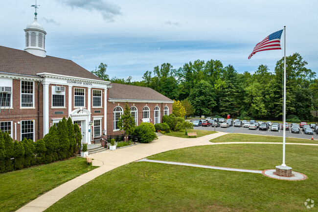 The front lawn and flag at Glenwood Elementary School, Short Hills, NJ.