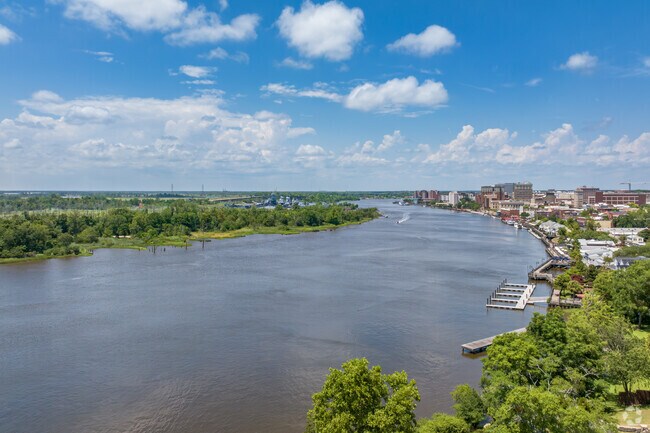 A view of the Cape Fear River showcases downtown Wilmington.