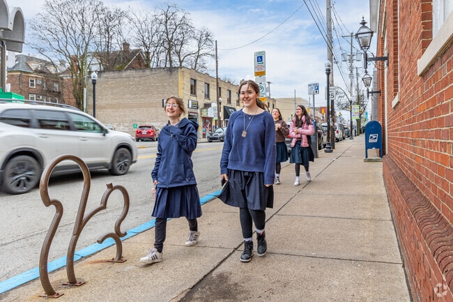 Squirrel Hill South is dotted with squirrel shaped bike racks along the sidewalks.