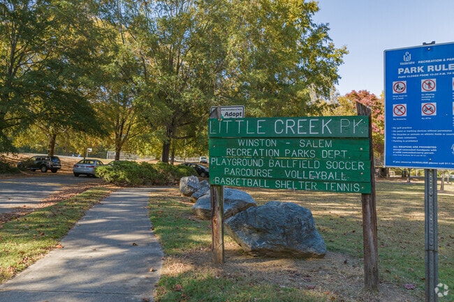 Little Creek Park offers a playground, courts, and fields for recreational activities.