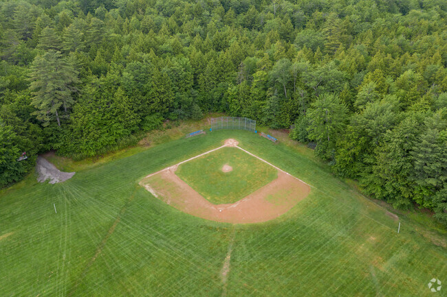 Aerial view of the sports field located behind Lake Region Middle School in Bridgton.
