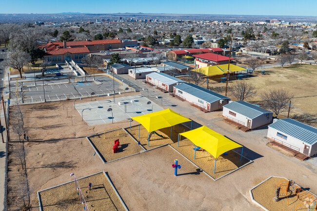 Bandelier Elementary School' playground and basketball courts.